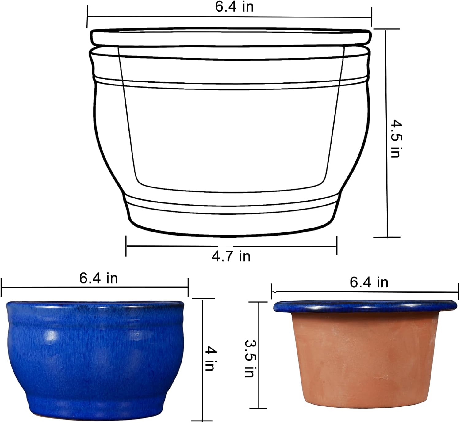 Self Watering Pot for African Violets Indoor Outdoor Plants, 6 inch, Blue | Bottom Watering, Ceramic
