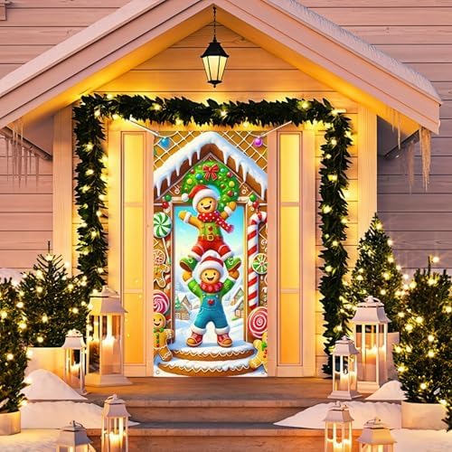 BlissYard Christmas Door Cover Gingerbread Trio 35 x 71 Inch