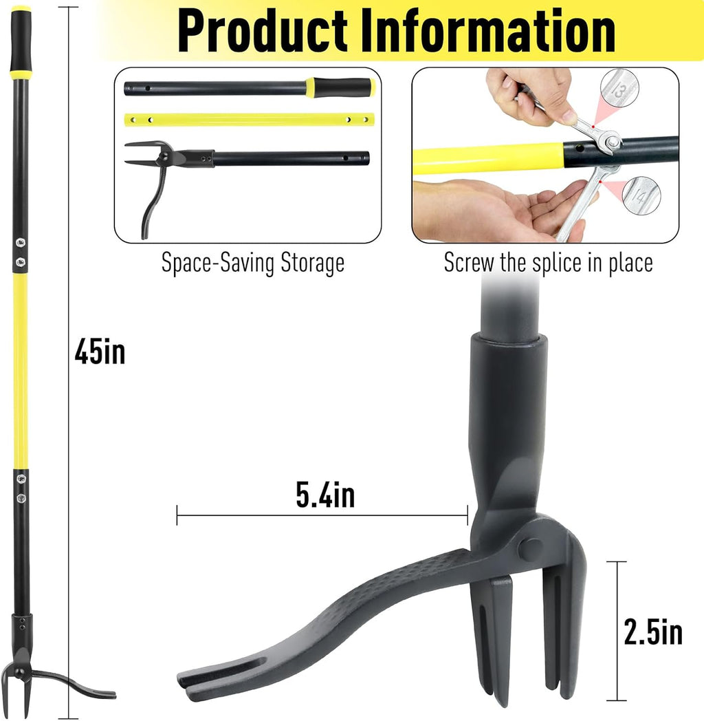Weed Puller Tool Stand Up Heavy Duty, 45" Weed Remover Tool with Long Handle and 4-Claw Steel Head, Manual Weeding Tool