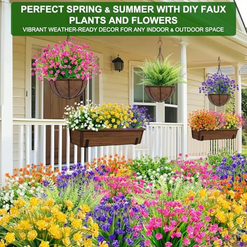 20 Bundles Artificial Flowers for Outdoors, Summer Spring Grass Camellia