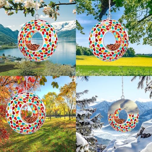 Yinns Solar Bird Feeder, Hanging Mosaic Birdfeeder for Outside Garden Decor