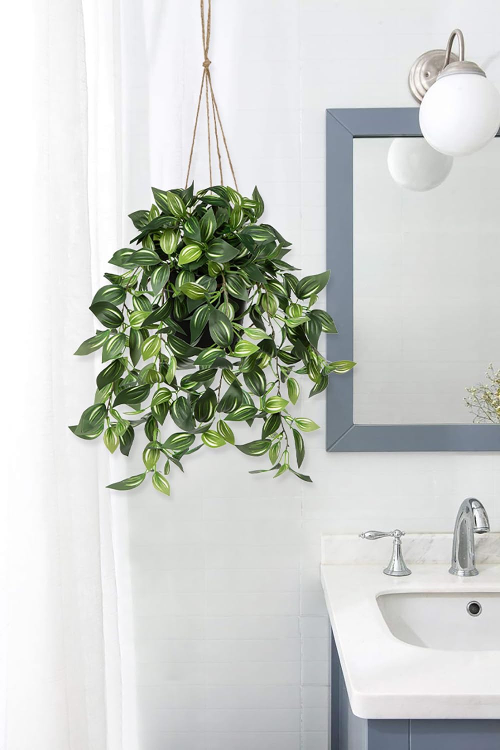 Briful Artificial Hanging Plants in Black Pot 17.7" Lifelike Trailing Faux Watermelon Peperomia Silk Plant with