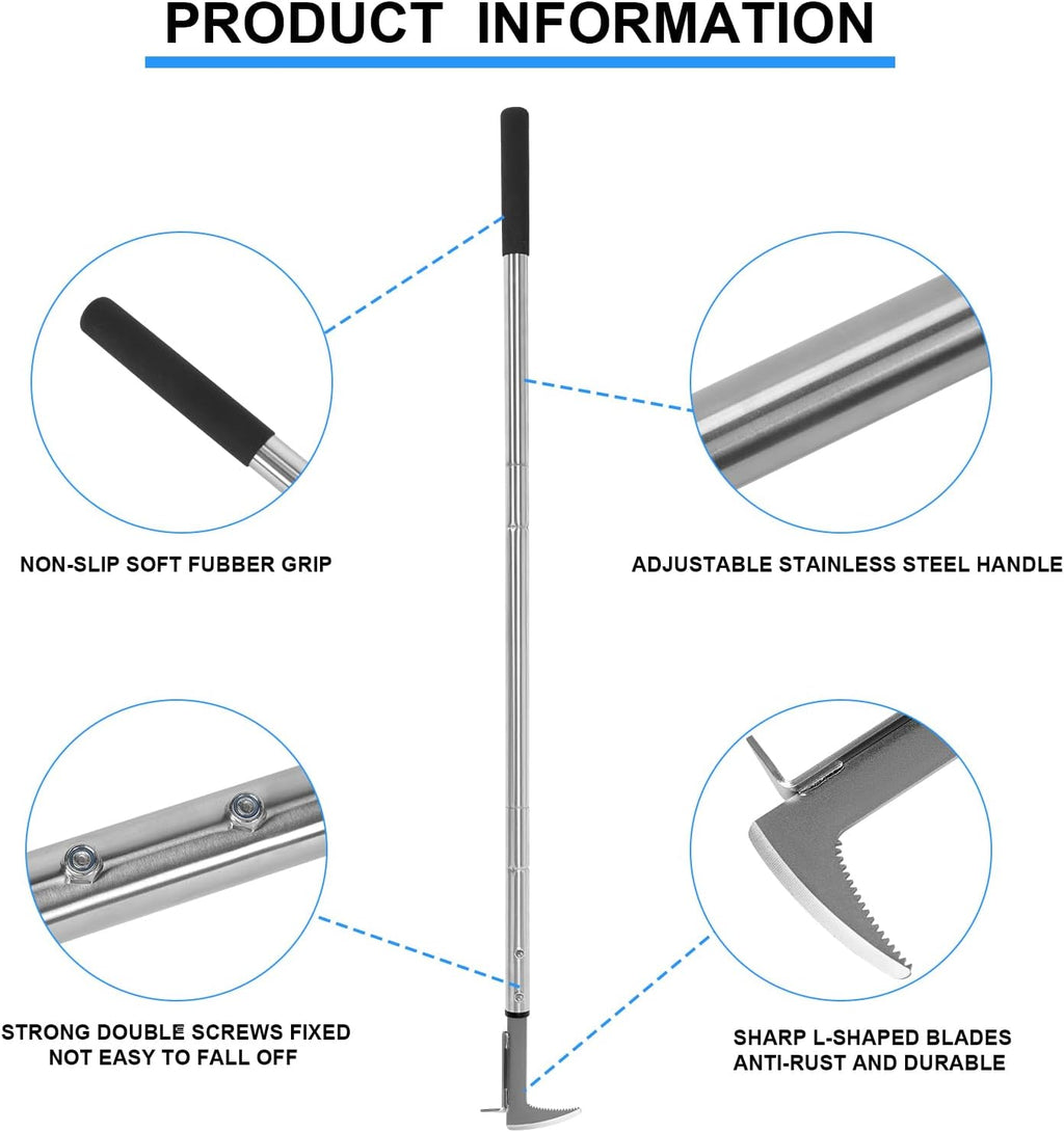 BARAYSTUS Crack Weeder, Stainless Steel Manual Crevice Weeding Tool, Long Handle Weed Grabber Remover, L-Shaped Manual