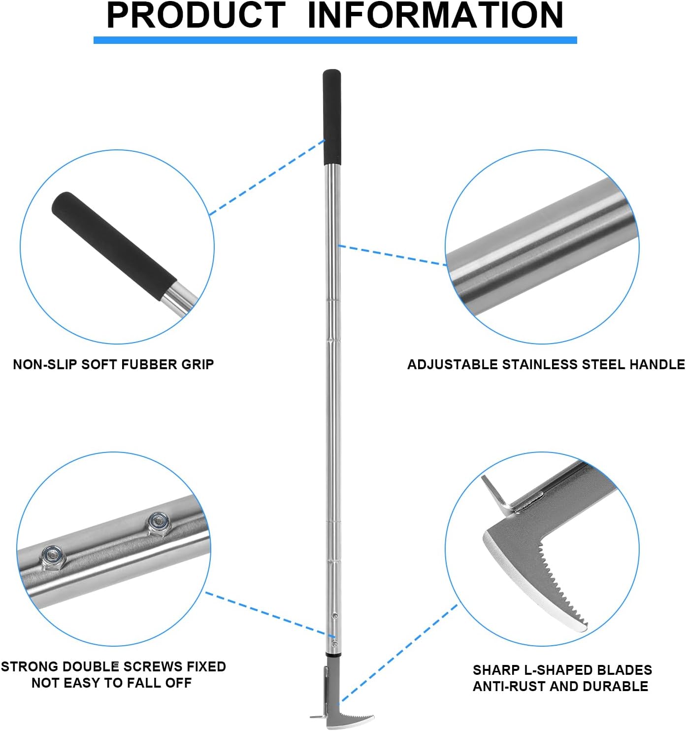 BARAYSTUS Crack Weeder, Stainless Steel Manual Crevice Weeding Tool, Long Handle Weed Grabber Remover, L-Shaped Manual