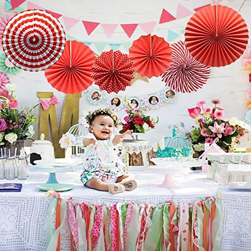 6-Pack Red Party Decorations, Hanging Paper Fans Wall Decor