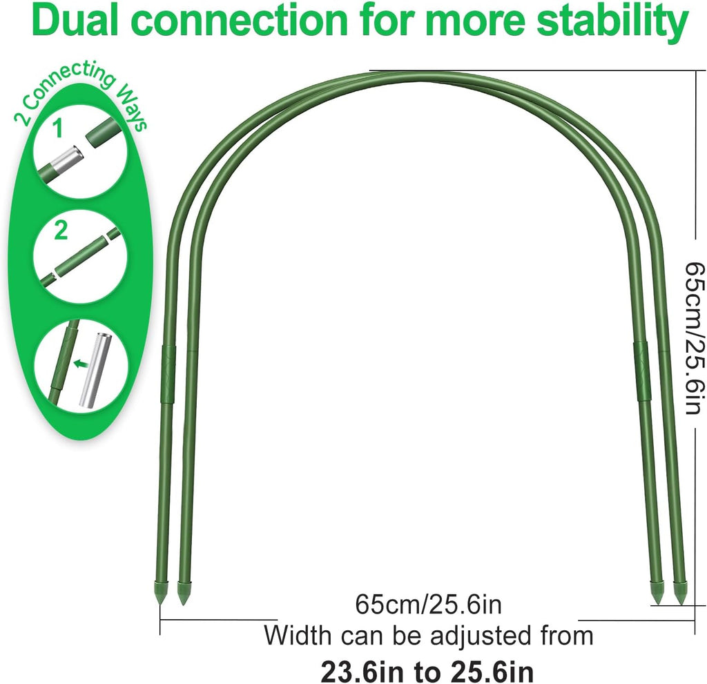 6Pcs Greenhouse Hoops, 23.6" x 25.6" Garden Hoops Rust-Free Grow Tunnel 4.9ft Long Steel with Plastic Coated Support