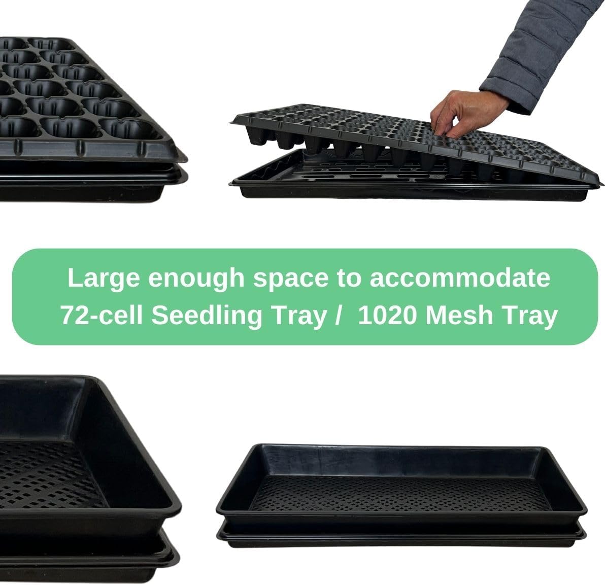 1020 Tray Shallow 10" x 20" Nursery Flat Trays No Holes 1.4" Height, Holding 72-Cell Plug Seedling Trays, Ideal for