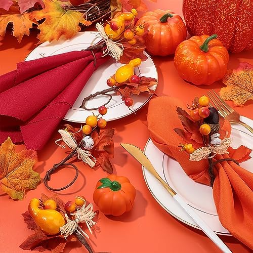 EBoot 16 Pcs Fall Thanksgiving Napkin Ring Set, Cute Plant, Plastic
