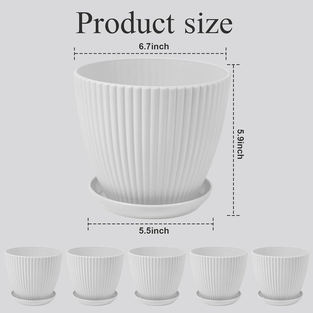 7 Inch Large Plant Pots, 6 Pack Flower Pots with Drainage Hole and Tray Saucer Plastic Plant Pot for Outdoor Indoor