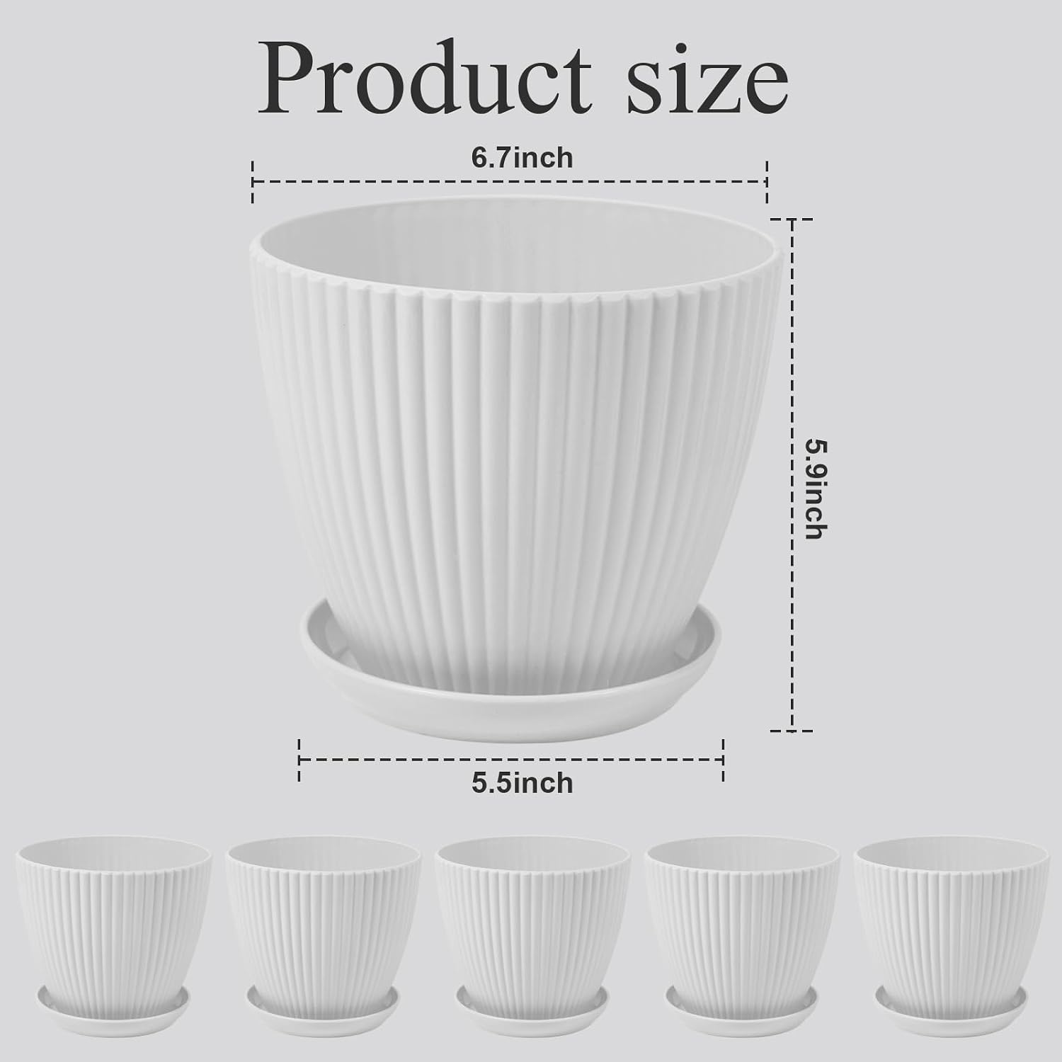 7 Inch Large Plant Pots, 6 Pack Flower Pots with Drainage Hole and Tray Saucer Plastic Plant Pot for Outdoor Indoor