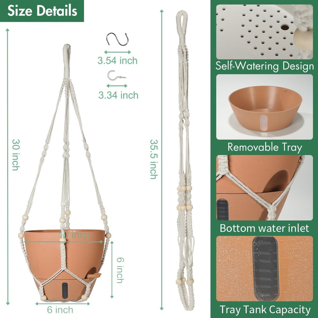 Self-Watering Hanging Planters for Indoor Plants Set 2-Piece Includes Plant Hanging Pot, Drainage-Hole Hanging Pot, and