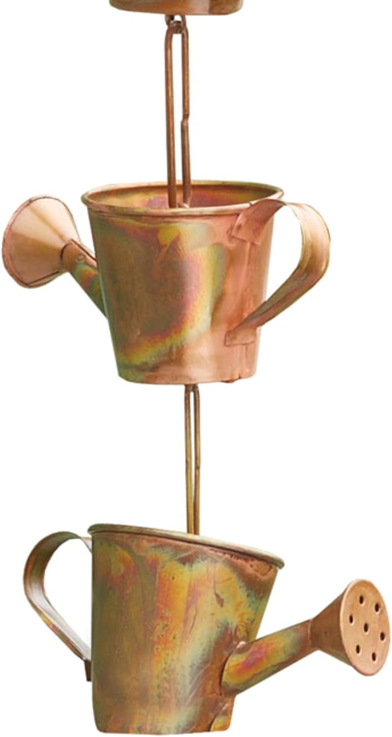 Flamed Copper Colored Watering Cans Rain Chain, 5" x 96" x 2.5"