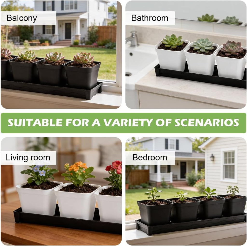 10 Pack Plastic Windowsill Plant Pot Trays (16"x5.5"x1.5"), Rectangular Window Sill Saucer with Removable Drainage