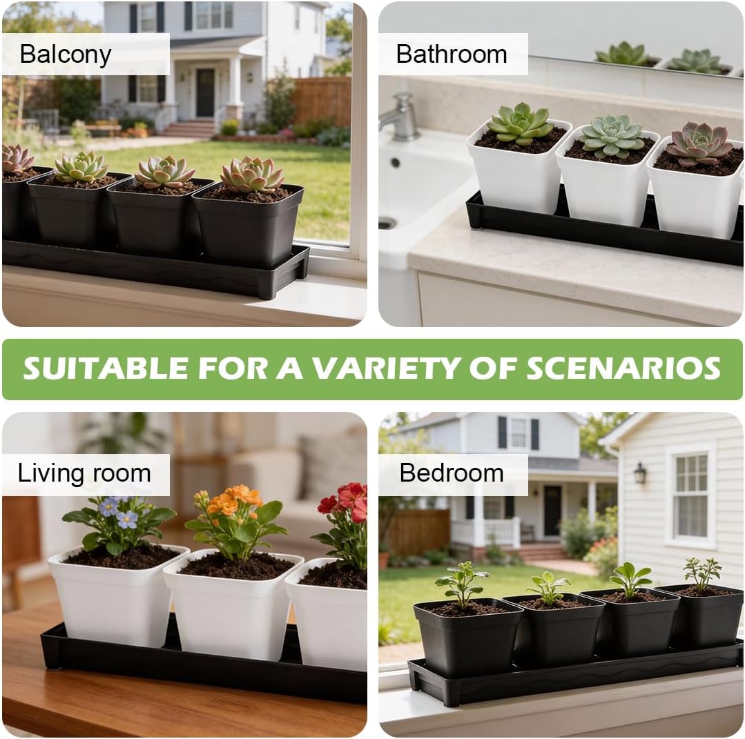 10 Pack Plastic Windowsill Plant Pot Trays (16"x5.5"x1.5"), Rectangular Window Sill Saucer with Removable Drainage