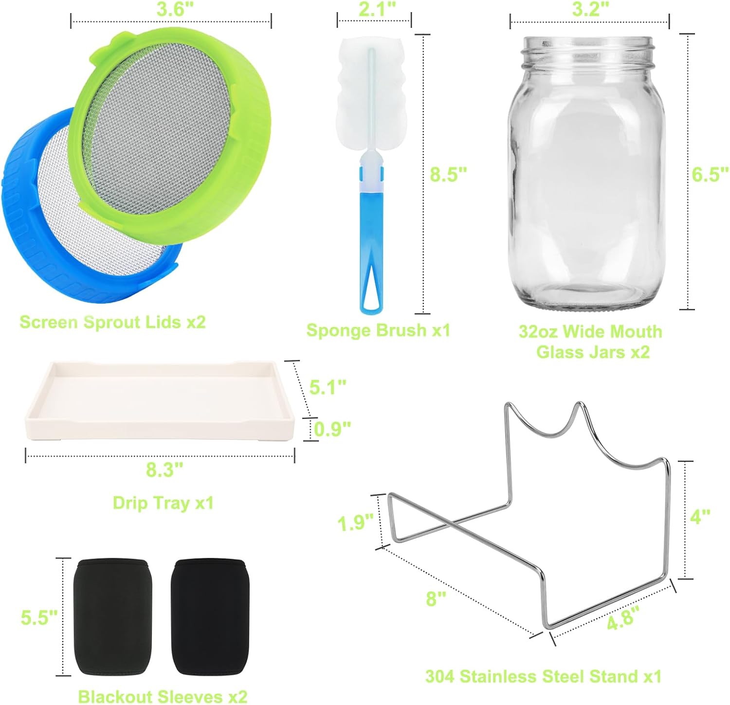 Lulonpon Sprouting Kit, 2 Sprouting Jar Kits, Wide Mouth Quart Mason Jars with Stainless Steel Screen Sprout