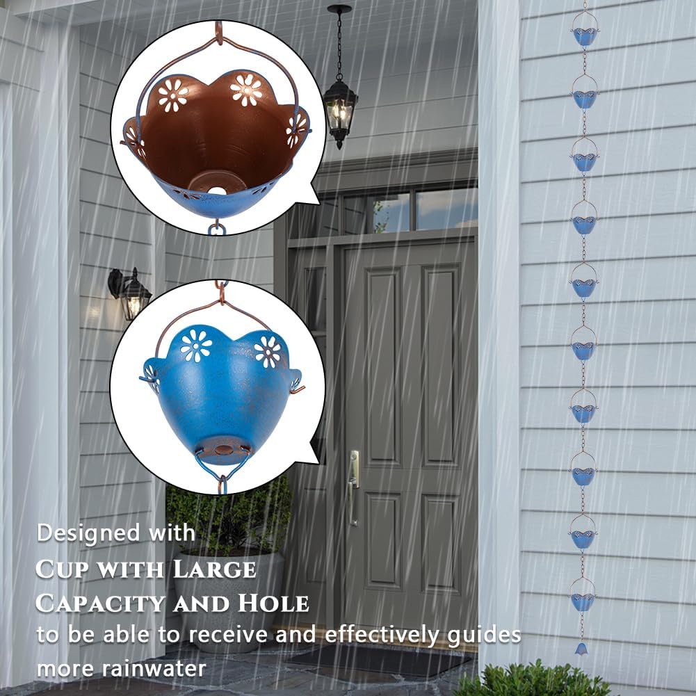 8.2 FT Lotus Rain Chains for Gutters, Eaves, Drainage