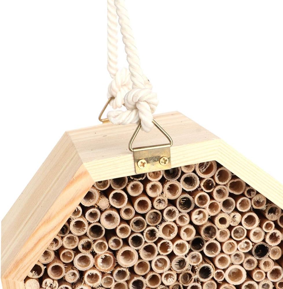 Mason Bee House Wooden Hexagon Bee Habitat Room Hotel Nesting Box Backyard Hanging Decoration
