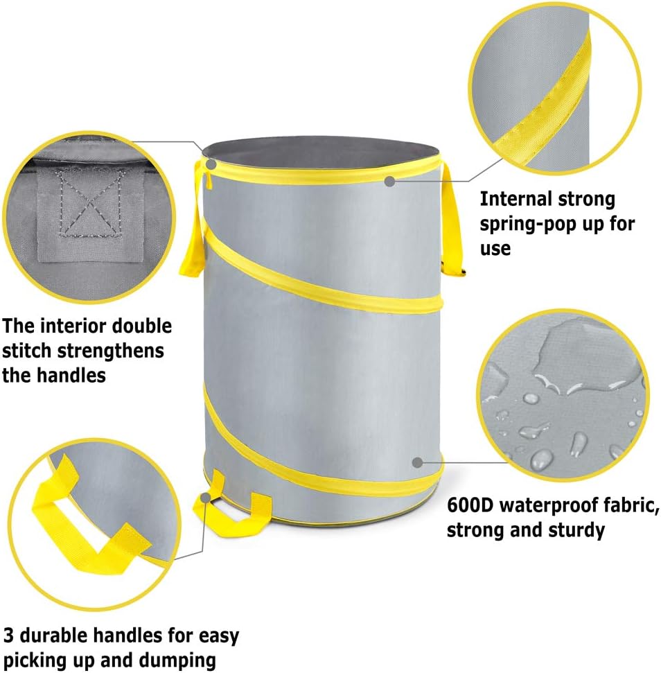 3 Pack 30 Gallon Collapsible Trash Can, Reusable Garden Leaf Bag, Pop-Up Portable Yard Waste Bags for Lawn Debris