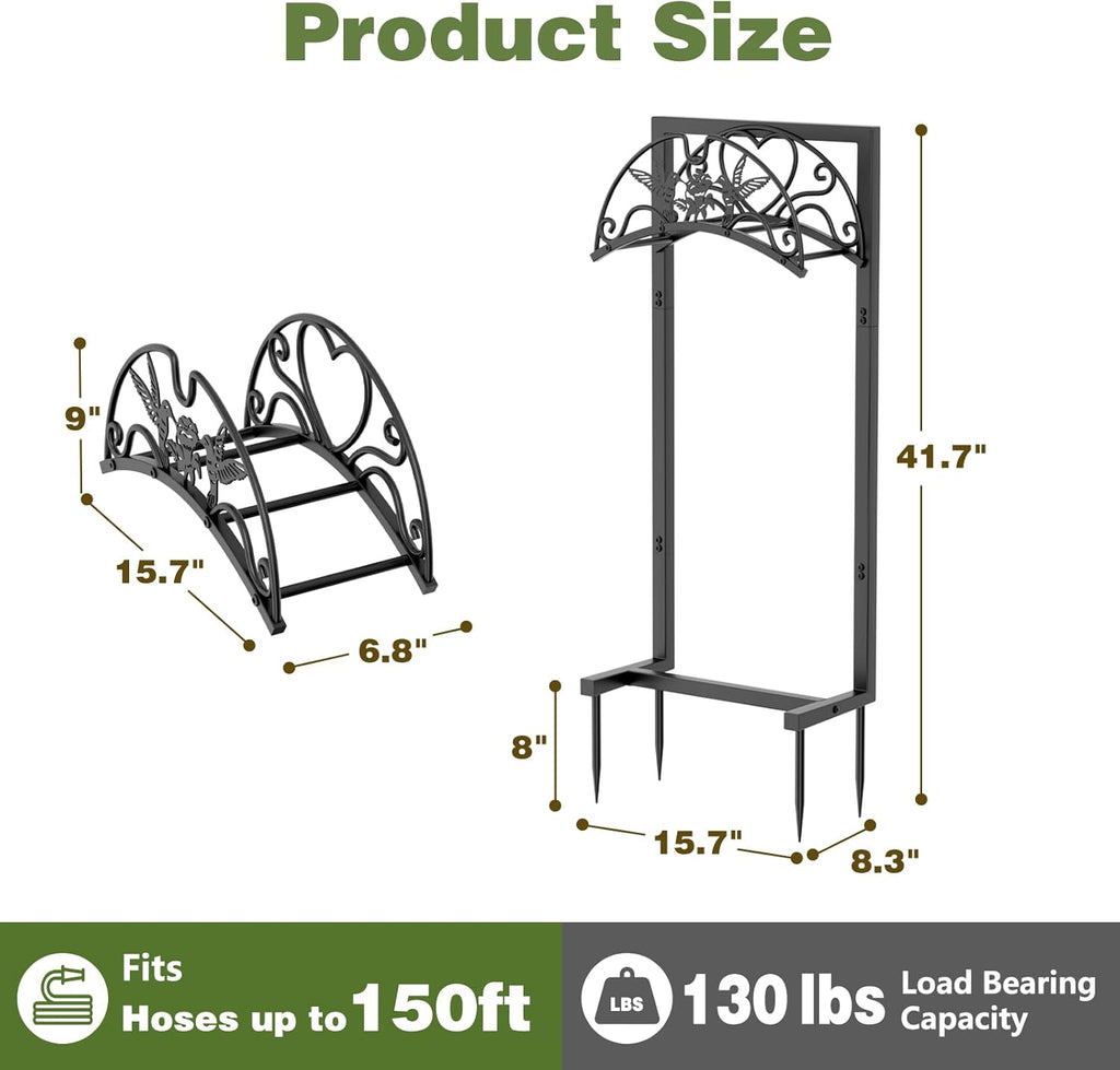 Garden Hose Holder - Upgraded Electrophoretic Coating Anti-Rust Graden Hose Storage Rack with Hummingbird Pattern Holds