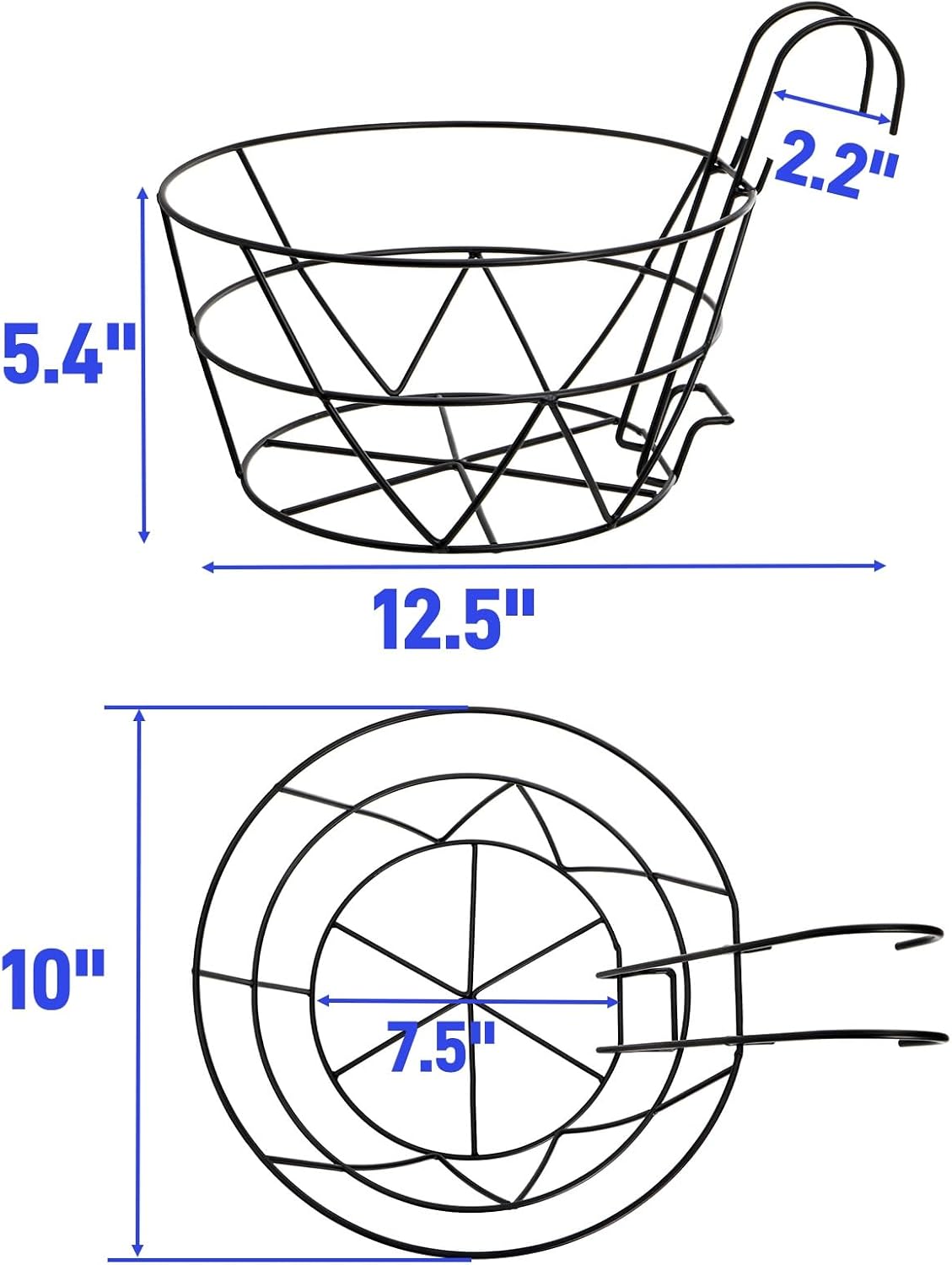 Pumtus 3 Pack Railing Planter Holders, 10'' Round Iron Hanging Fence Pot Basket, Over The Rail Indoor Outdoor Plant