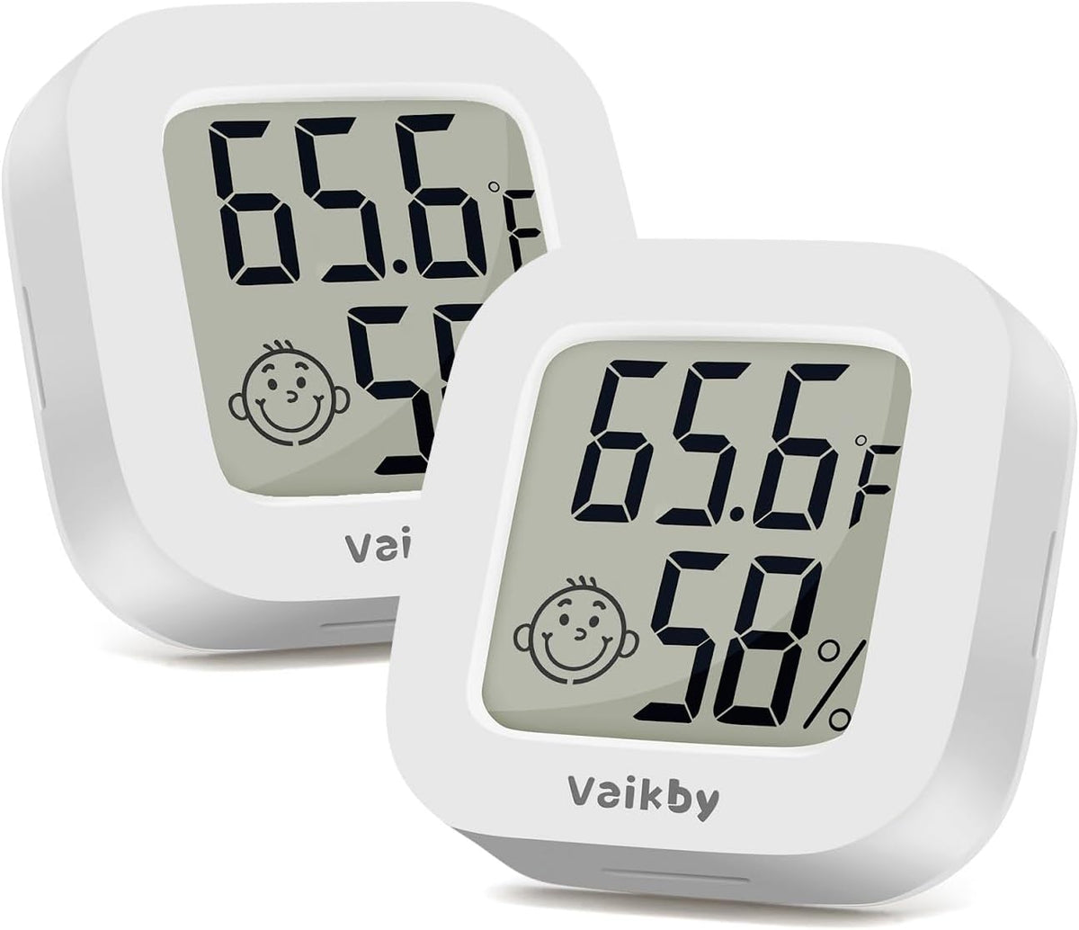 Vaikby Indoor Thermometer 2Pack, Humidity Gauge Meter Digital Hygrometer Room Thermometer for Home, Hight Accurate Temperature and Humidity Monitor for Greenhouse, Reptile, Humidors, Cellar, Office