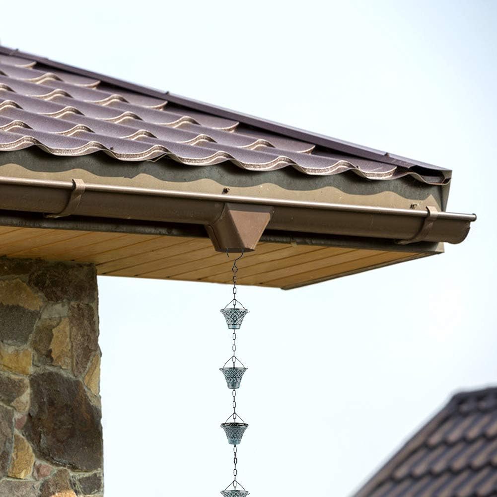 Rain Chains for Gutters Outside Downspouts Rain Catcher Diverter Metal Blue Plaid Outdoor Decorative, 8.5 FT