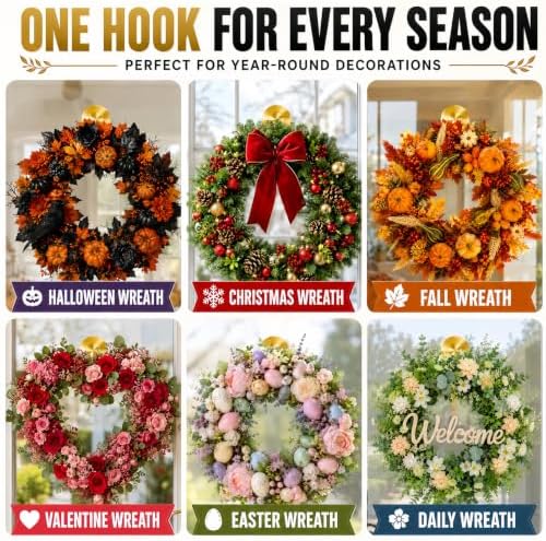 Wreath Hangers for Front Door, Heavy Duty 22 lb Suction Cup Wreath Hooks