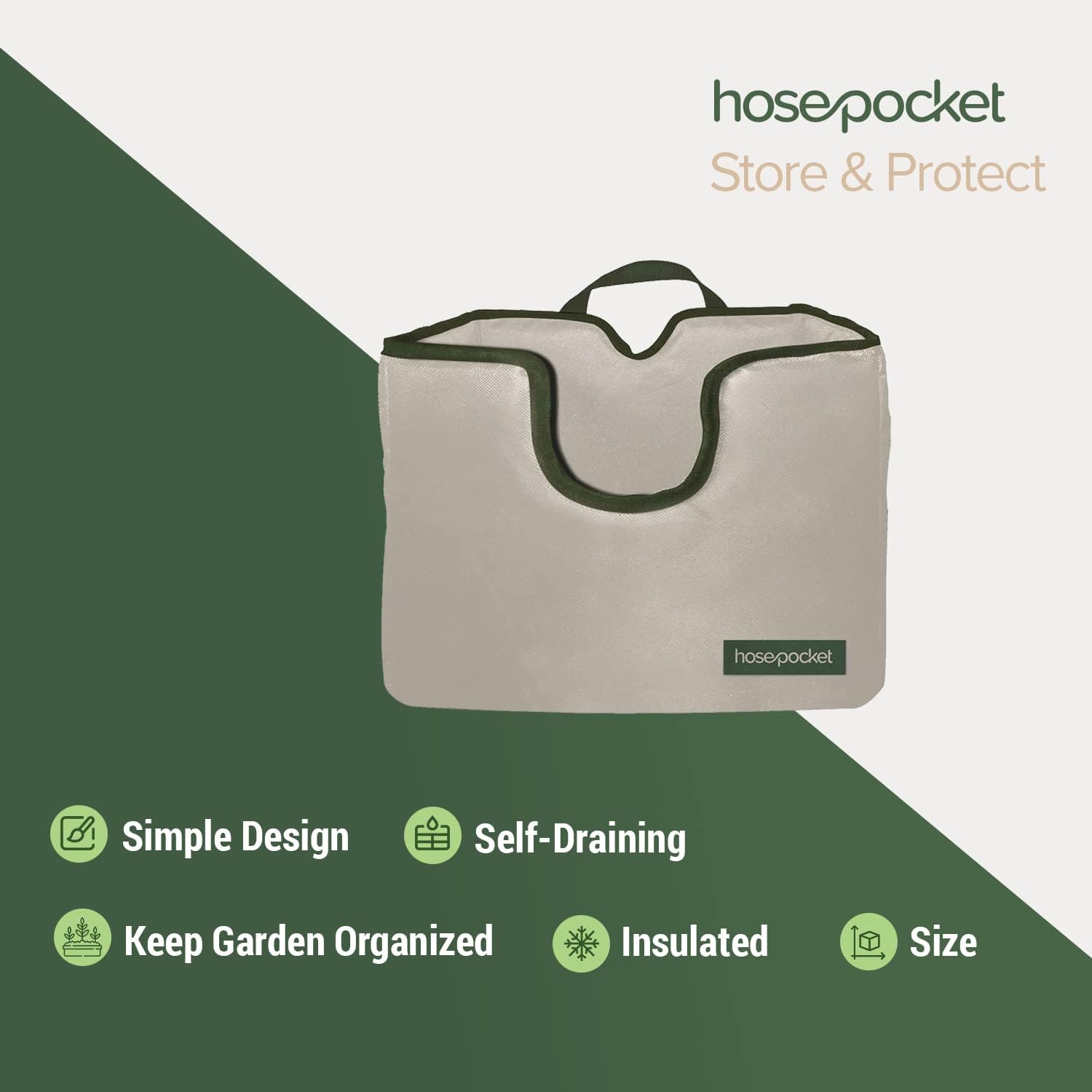 Expandable Garden Hose Holder by Hose Pocket – Store Your Expandable Garden Hose Neatly and Simply – Size Small