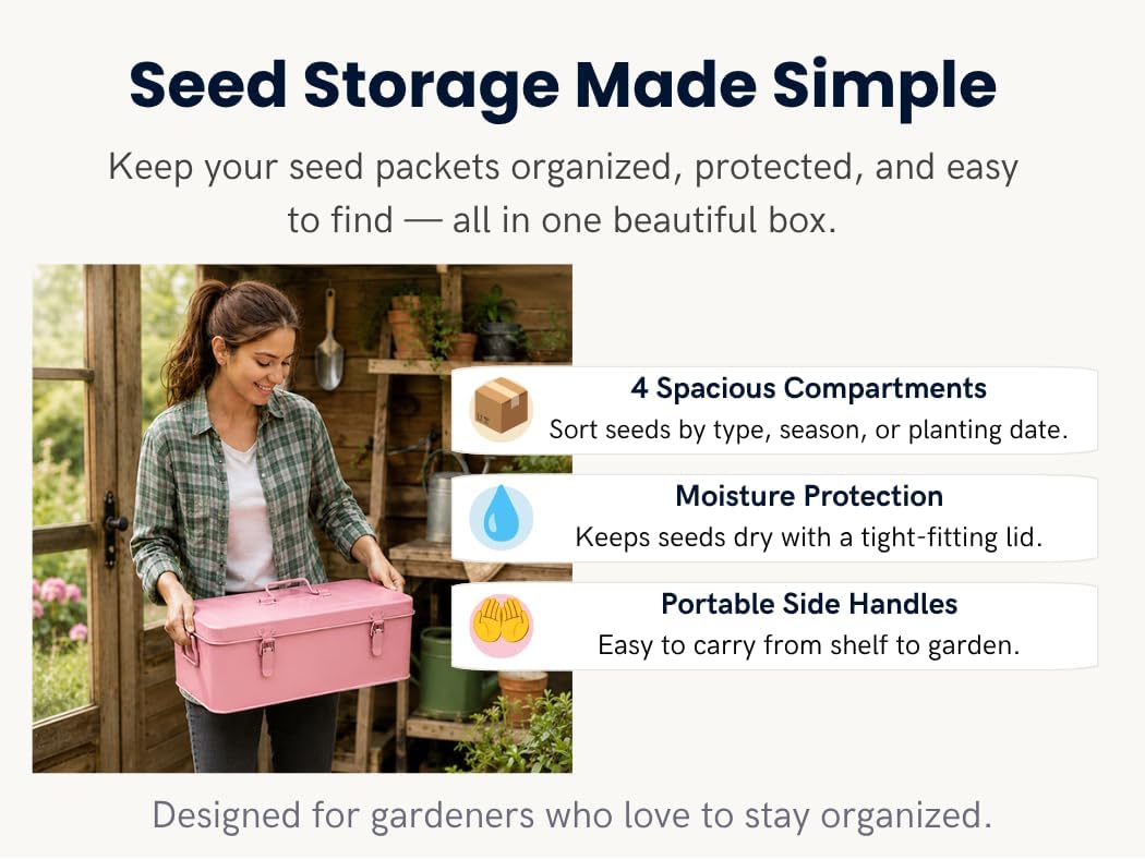 Seed Storage Organizer - Metal Garden Seed Storage Organization System for 50-100+ Seed Packets, Includes Envelopes &