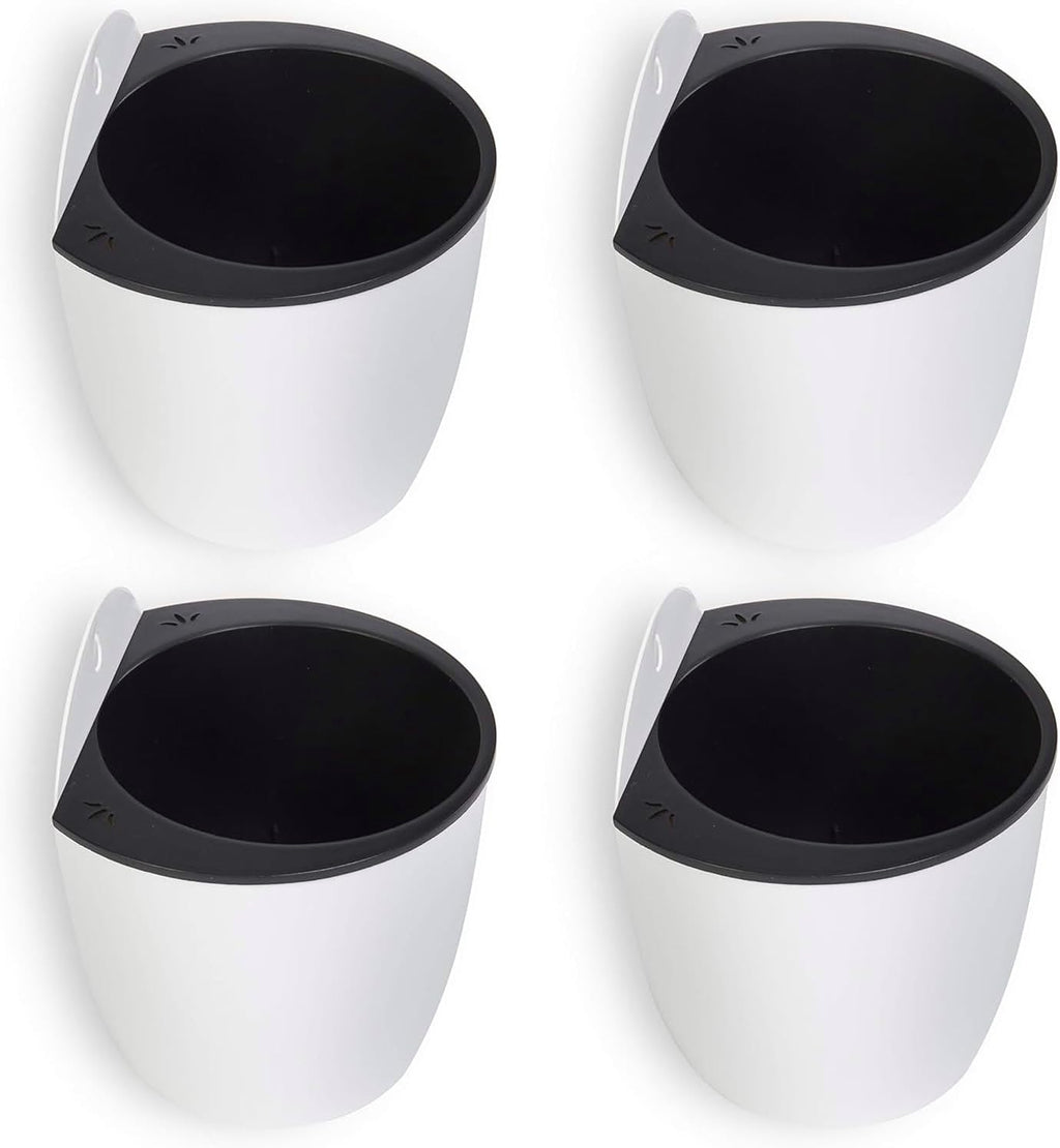 MyGift 7.5 Inch Wall Planters for Indoor Plants, White Plastic Hanging Self Watering Plant Pots, Flower Cactus Herbs