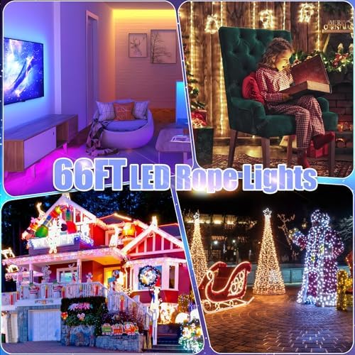 Vigdur Outdoor Rope Lights, 66FT Color Changing Rope Lights with Remote