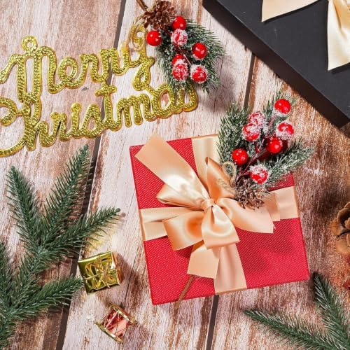 15Pcs Christmas Picks and Sprays, Red Berry Holly Stems Pine Cone Branches
