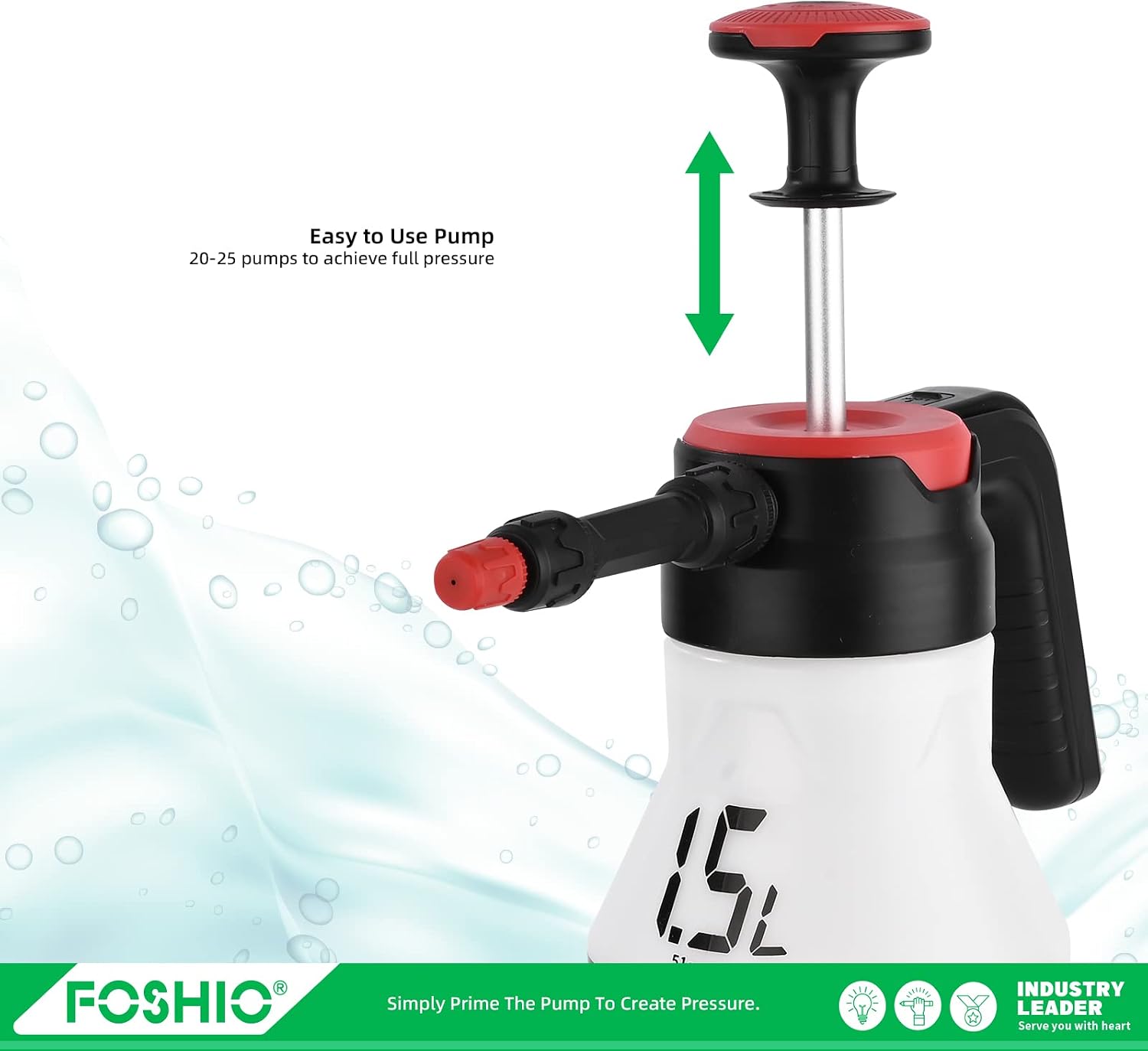 FOSHIO 0.4 Gallon Garden Pump Sprayer, 1.5L Portable Hand Pump Pressure Water Spray Bottles with Adjustable Nozzle