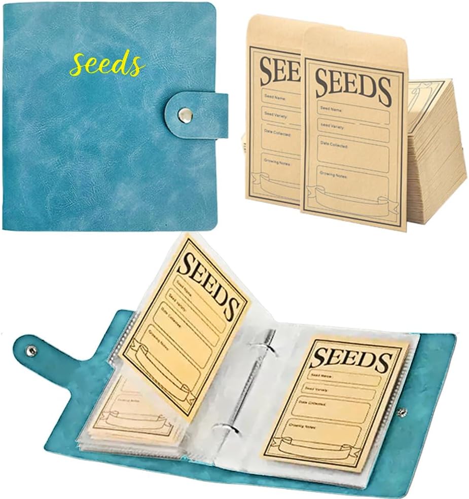 Seed Storage Organizer Binder, Seed Packet Organizer with 50 Clear Pockets