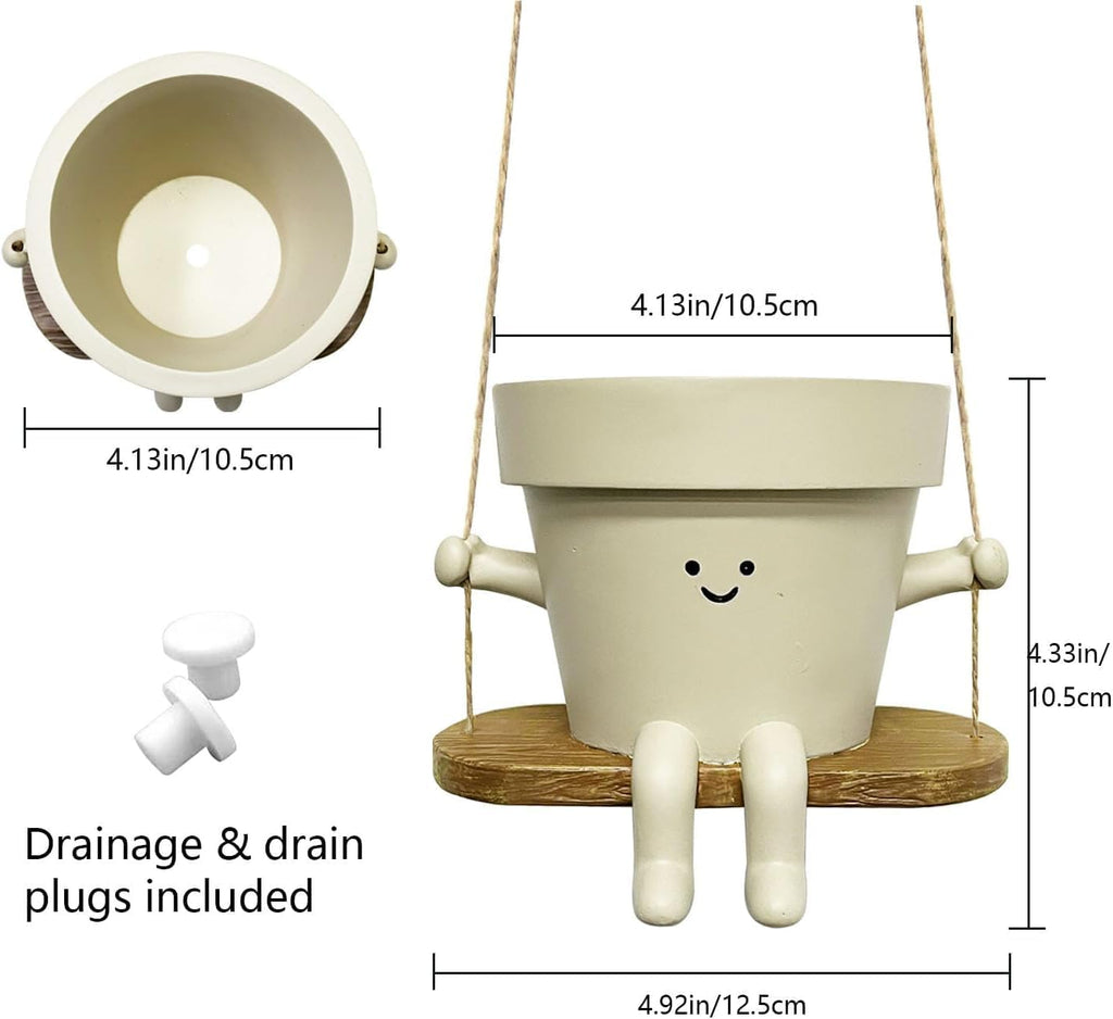 Swing Smily Face Planter Pot - Indoor Outdoor Flower Head Hanging Planters, Swinging Smiley Plant Pots with Drainage