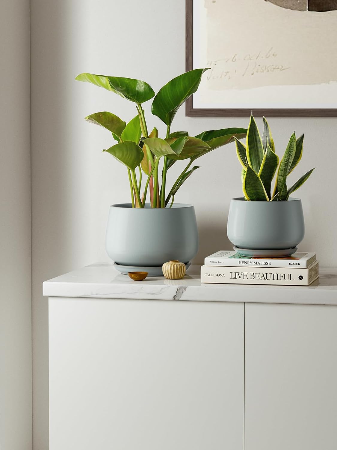 LE TAUCI Plant Pots for Indoor Plants, 4.1+5.1+6.5 inch, Set of 3, Ceramic Planters with Drainage Hole and Saucer