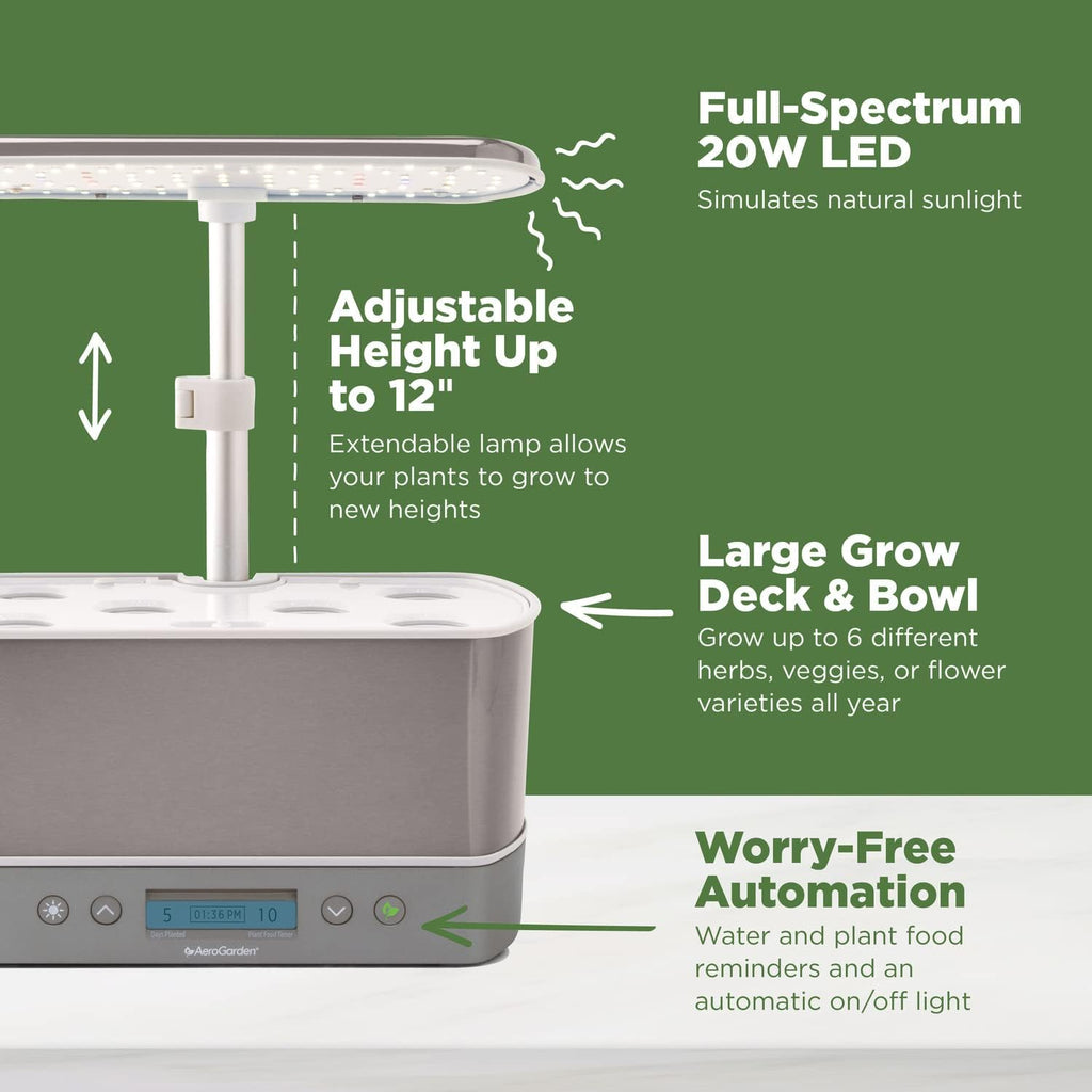AeroGarden Harvest Elite, Stainless Steel | Indoor Garden with LED Grow Light