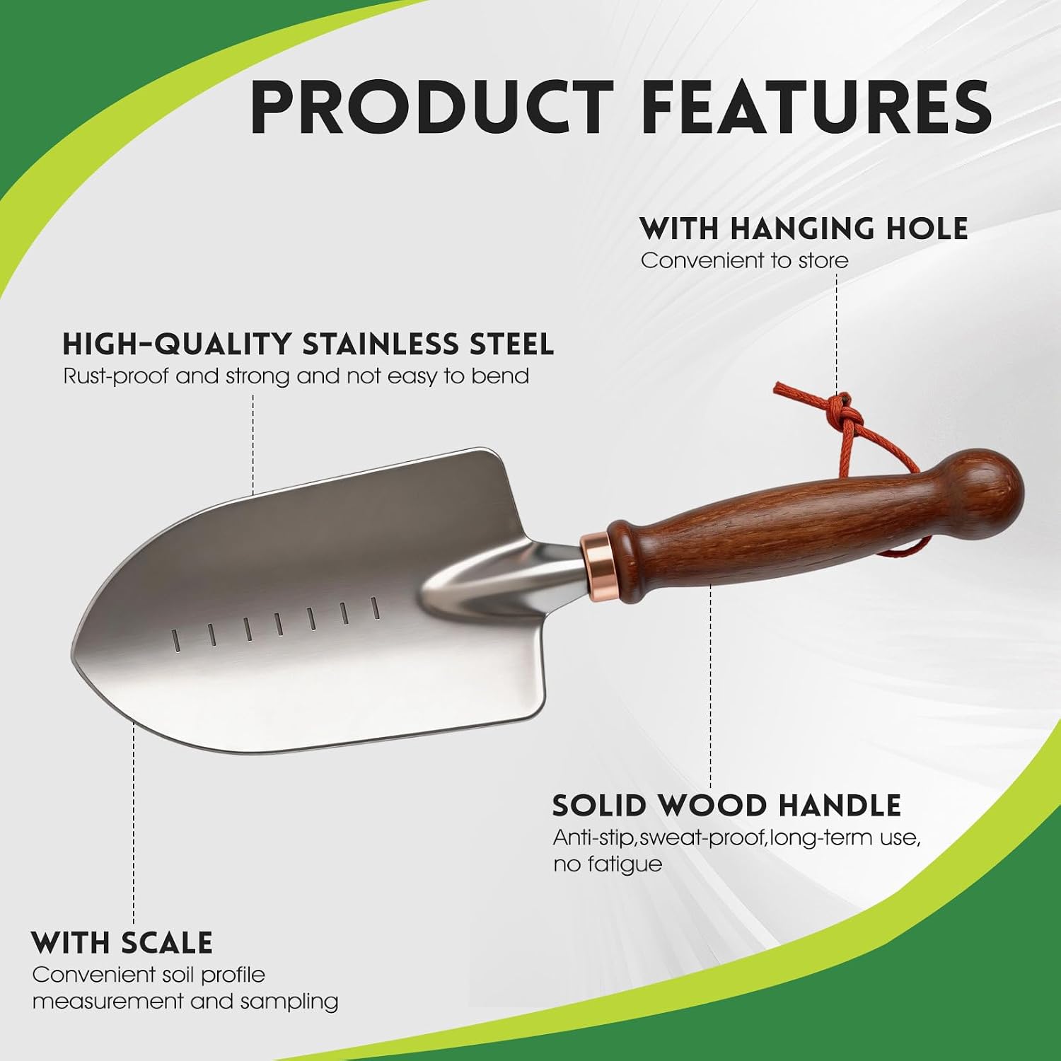 Garden Tools, 4 Pack Garden Shovel with Wooden Handles Hand Tools with Transplanting Hand Shovel, Rake and Root Picker