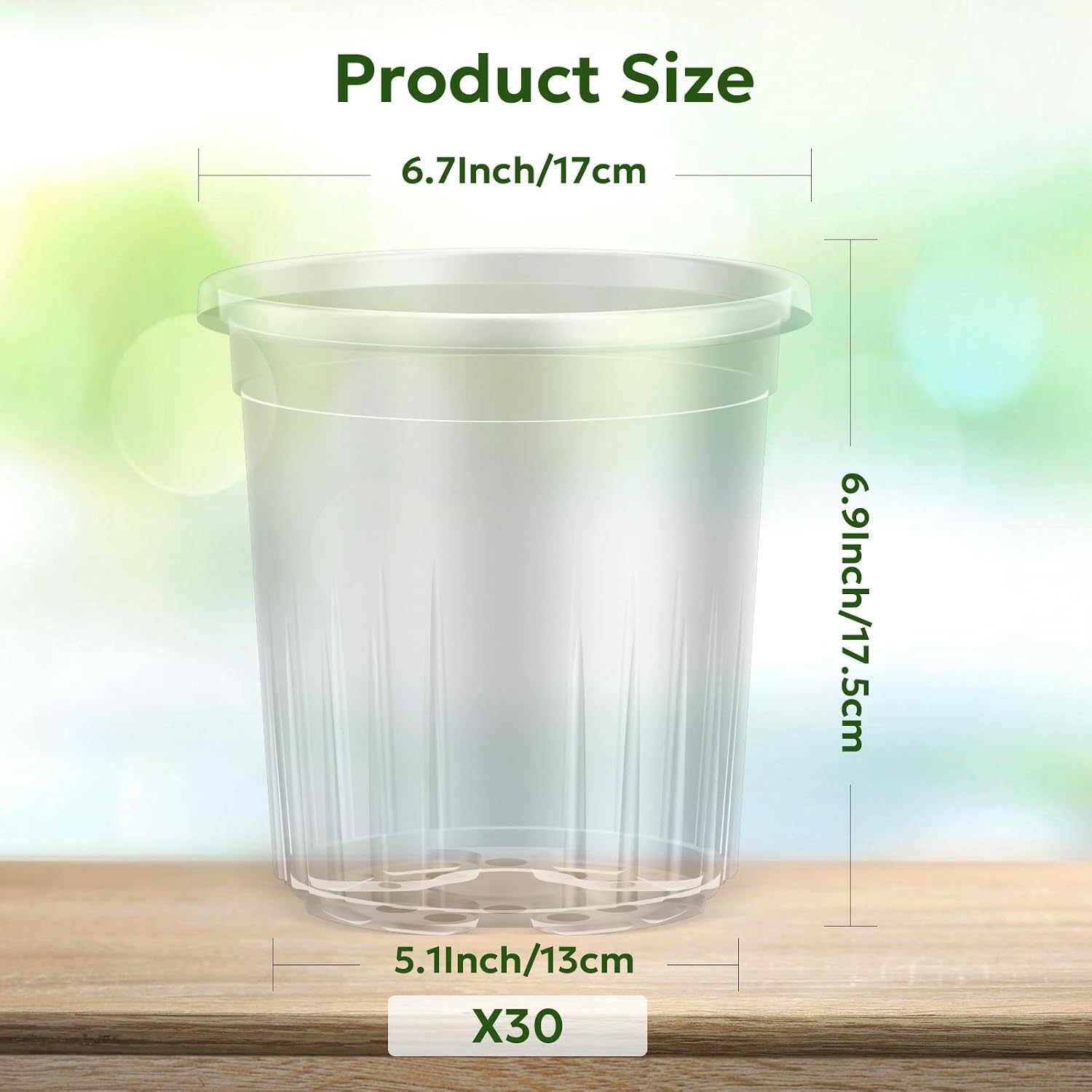 Bluepro Clear Nursery Pots with Drainage Holes, 7 Inch, 1 Gallon, 30-Pack | Clear PET, 1-Gallon Capacity, Root and