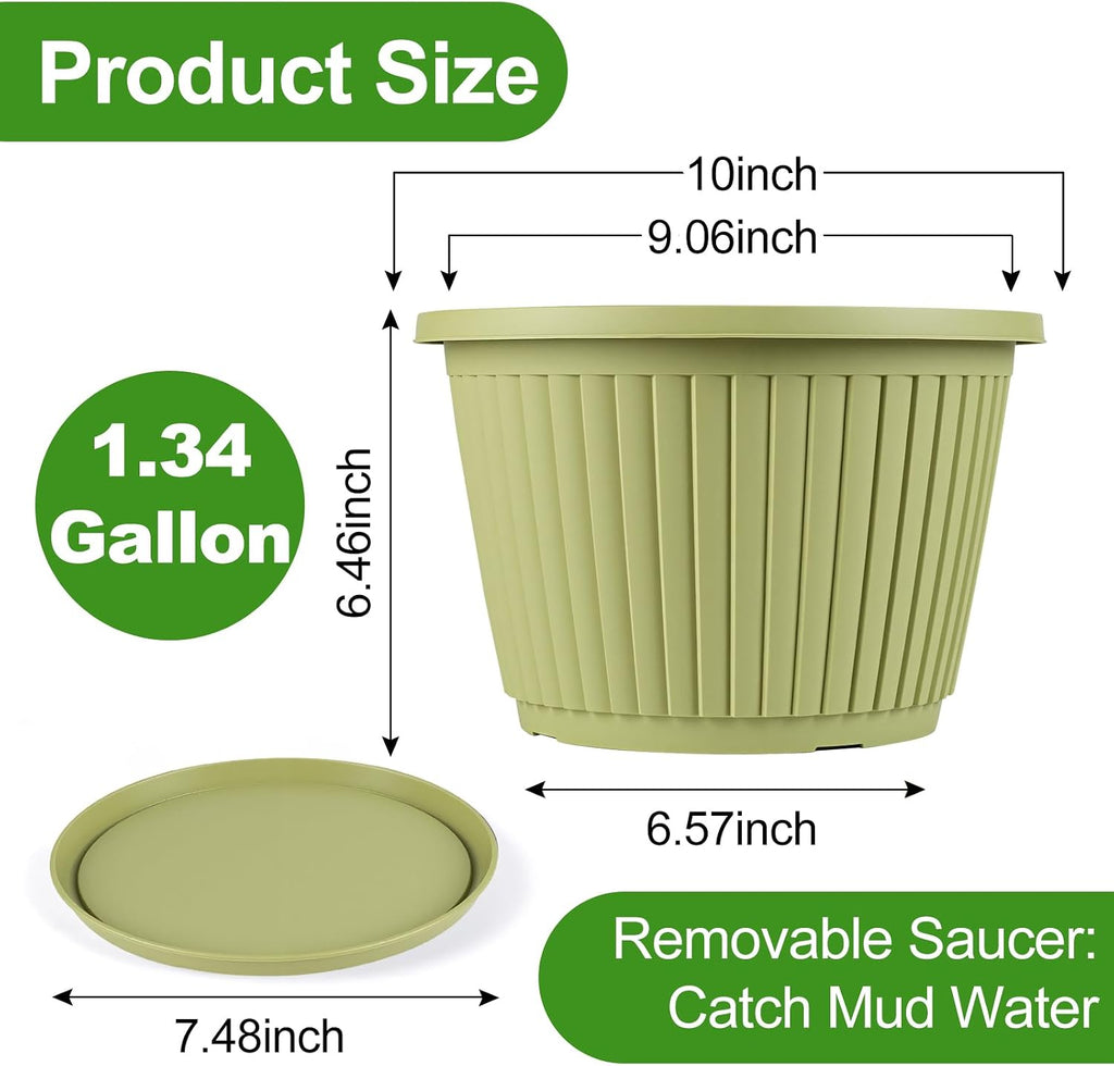 10-inch-Planters-for-Outdoor-Plant，Plastic Indoor Flower Pots with Drainage Holes & Saucer，4 Packs Decorative Garden