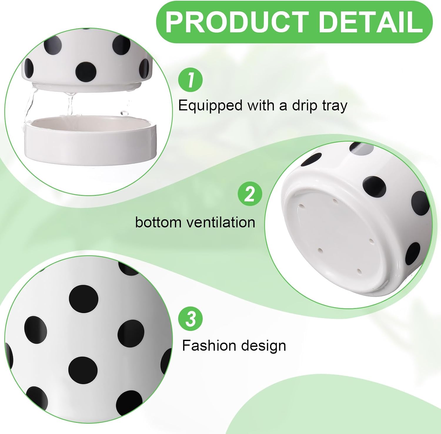Ceramic Plant Pots Set of 2, 6 Inch Flower Pots with Drainage Hole Modern Polka Dot Diamond Planter for Indoor Outdoor