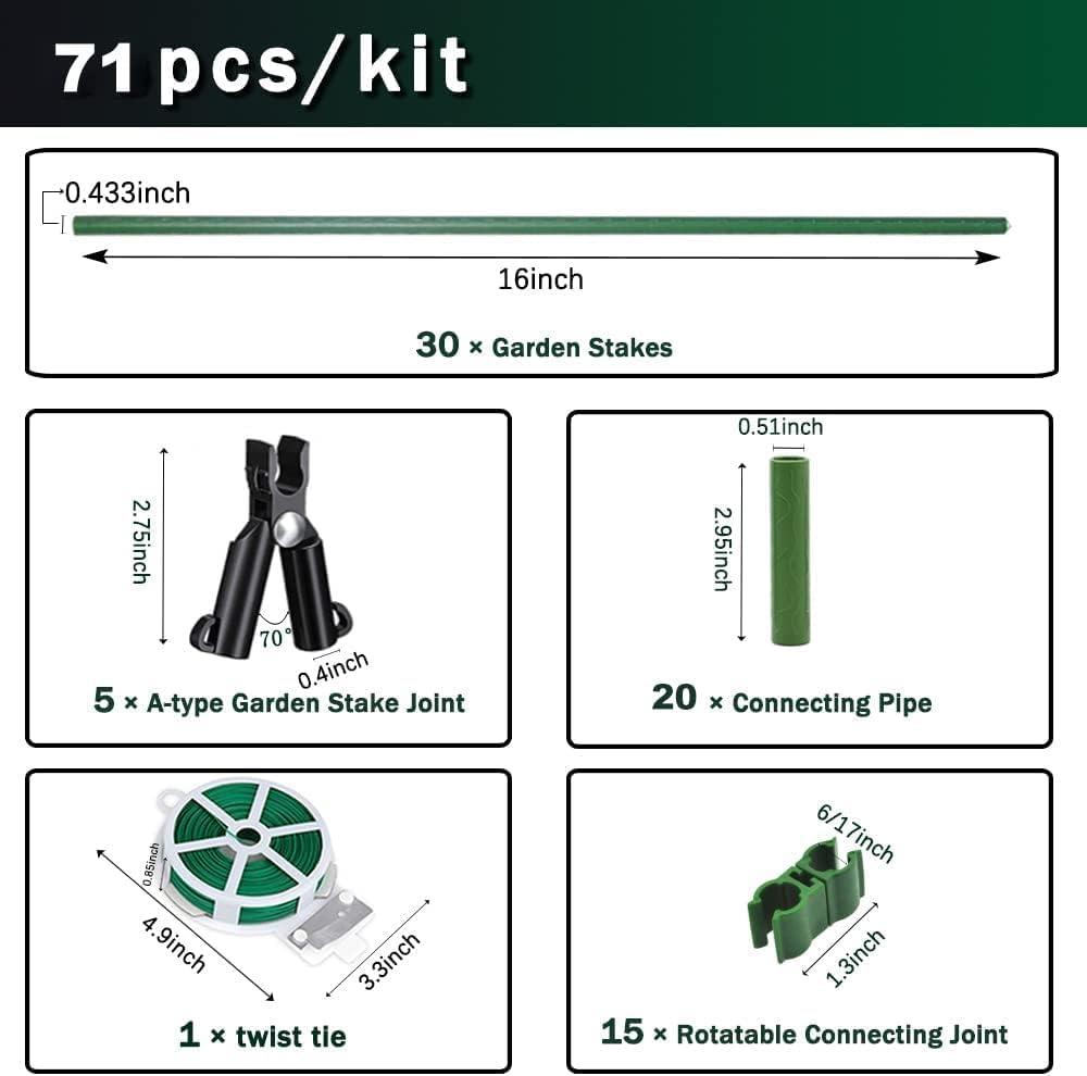 7/16" Garden Stakes,30pcs 16" Plant Stakes DIY 3ft 4ft 5ft 6ft Plant Support Sticks,Plant Support Stake with Sturdy