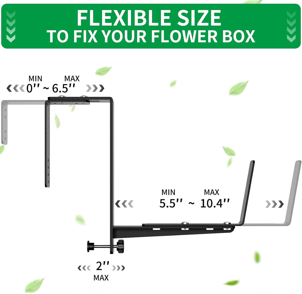 Window Box Brackets, Adjustable Planter Box Brackets, Heavy Duty Iron Flower Box Brackets for Railings, with Enhanced