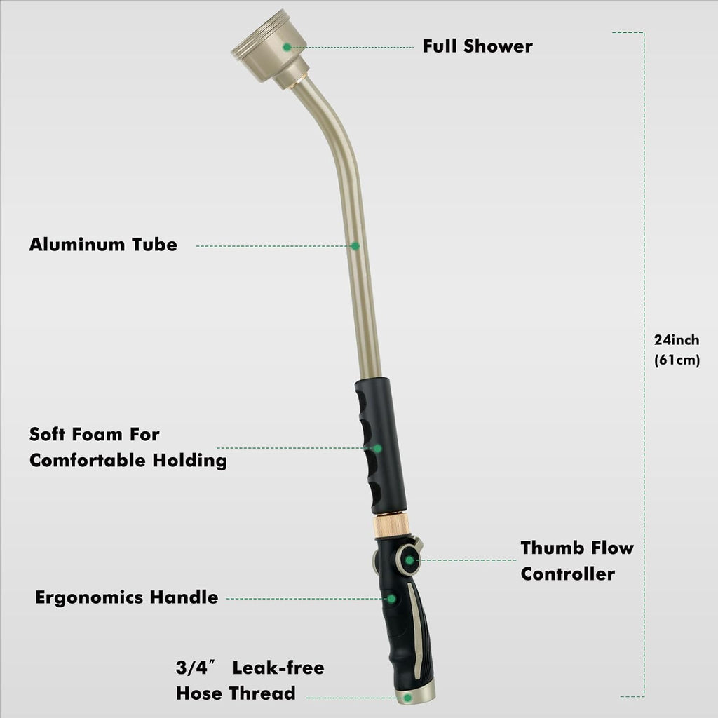 RESTMO Long Watering Wand, 24 Inches Gentle Soft Full Shower Sprayer Wand | Thumb Flow Control, Heavy Duty Metal Hose