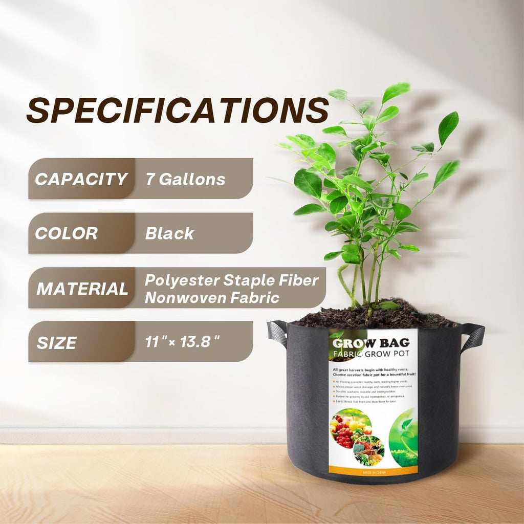 10 Pack 7 Gallon Grow Bags, Heavy-Duty 300G Thickened Non-Woven Fabric Pots with Handles for Potatoes, Mushrooms
