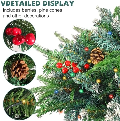 2 Pack Christmas Tree Urn Filler, Lighted Artificial Xmas Pine Trees with Tripod Stake, Light Up 8 Modes & Timer, Battery Powered Outdoor Planter Filler Festival Holiday Home Decor