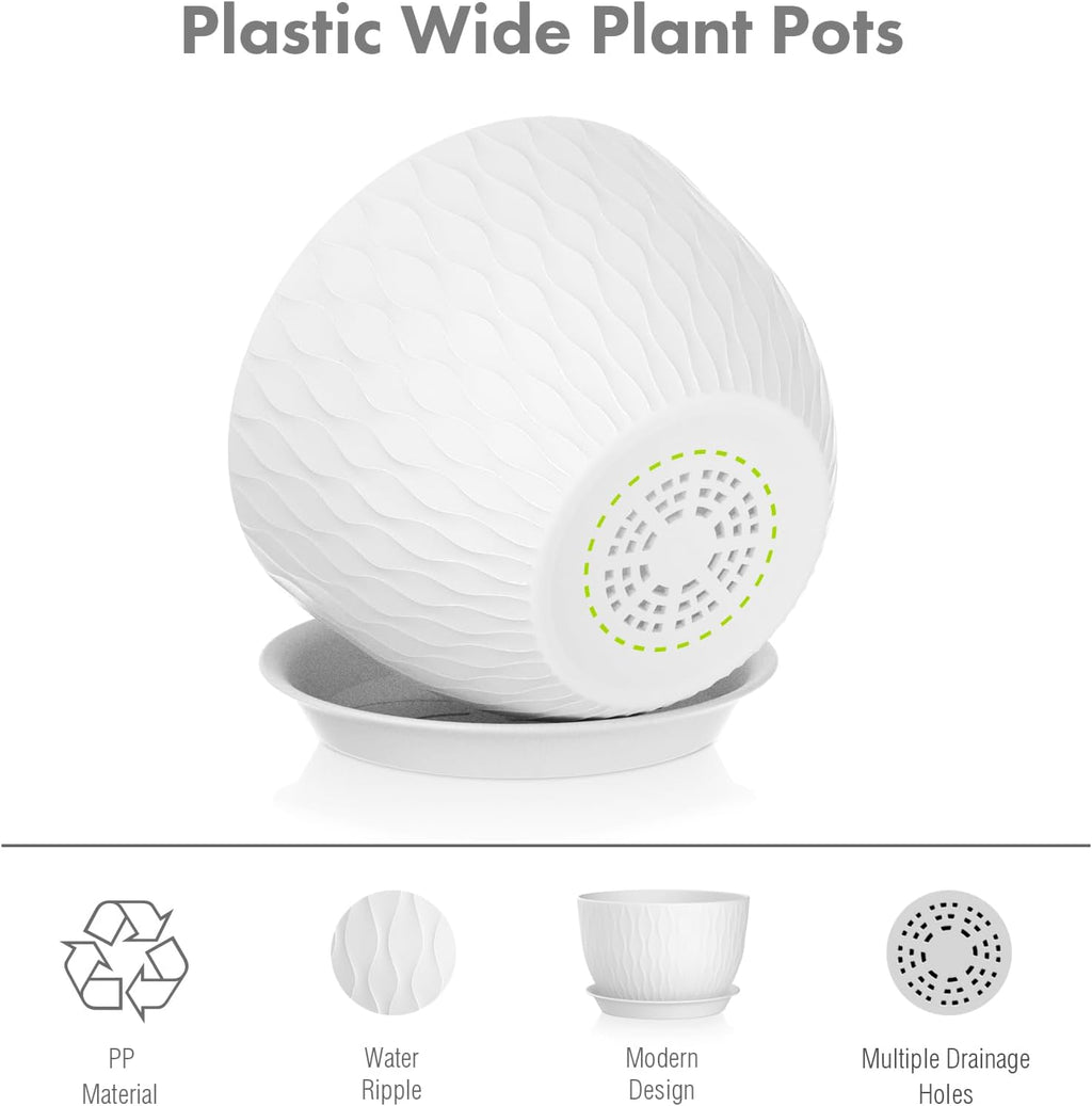 Meowell 12/10/9 inch Large Plant Pots, 3 Pack Wide Flower Pots for Outdoor Indoor Plants with Water Ripples, Big