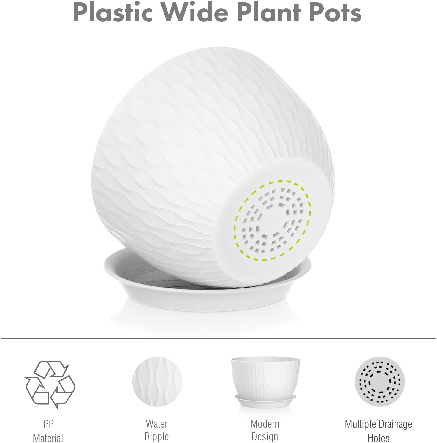 Meowell 12/10/9 inch Large Plant Pots, 3 Pack Wide Flower Pots for Outdoor Indoor Plants with Water Ripples, Big