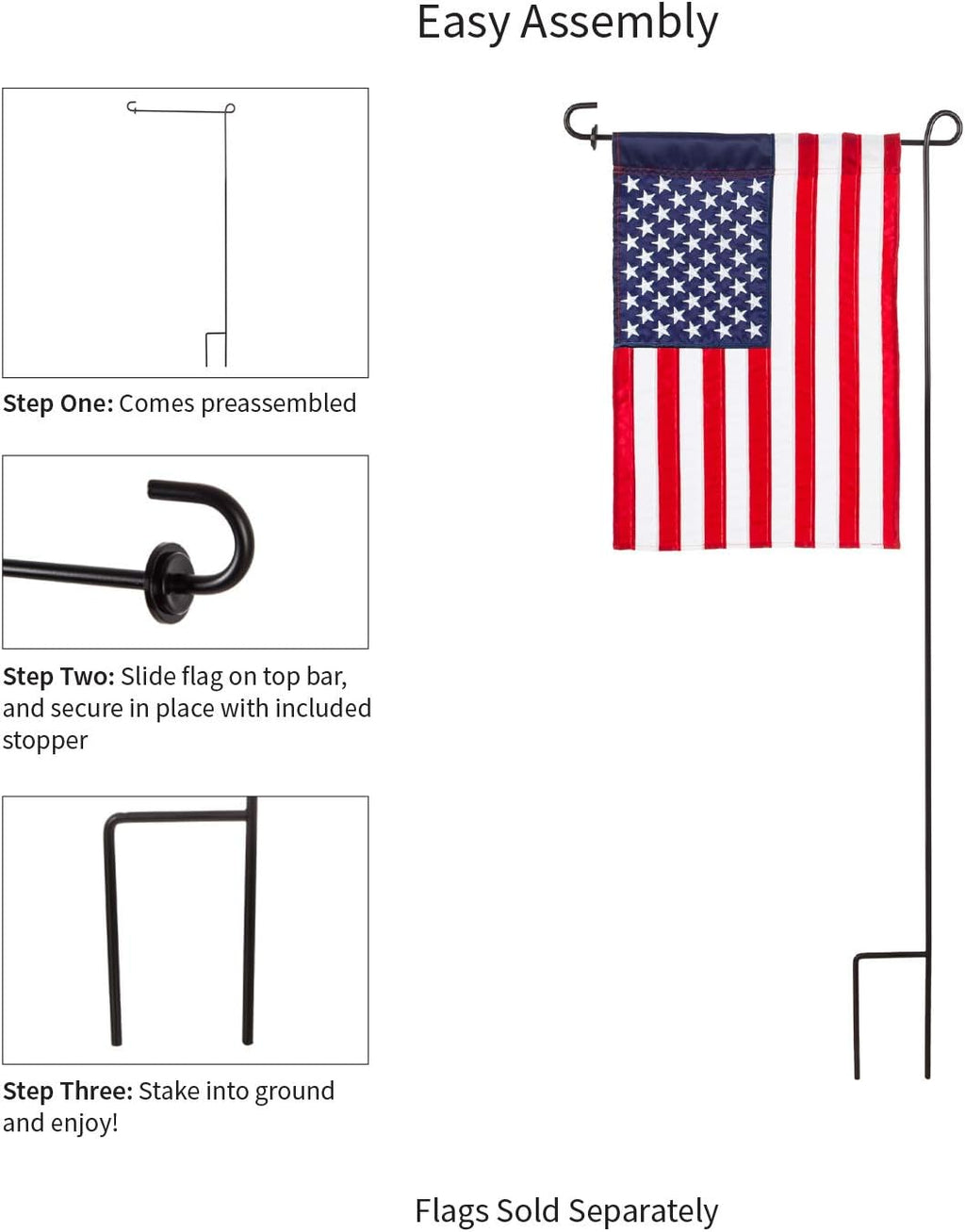 Evergreen Flag Black Iron Cemetery Garden Flag Stand - 15”W x 28”H