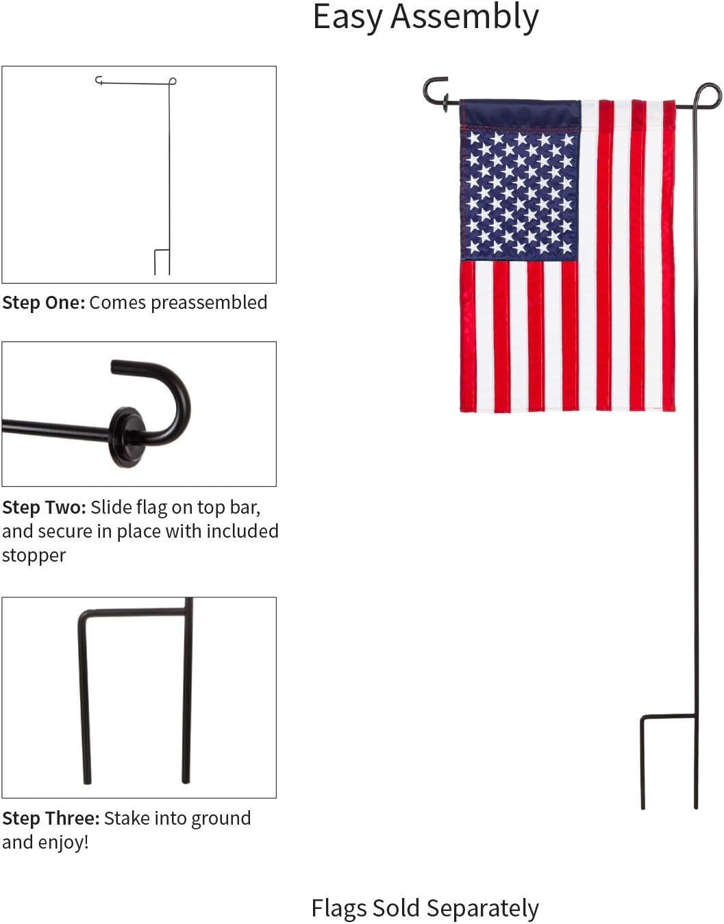 Evergreen Flag Black Iron Cemetery Garden Flag Stand - 15”W x 28”H